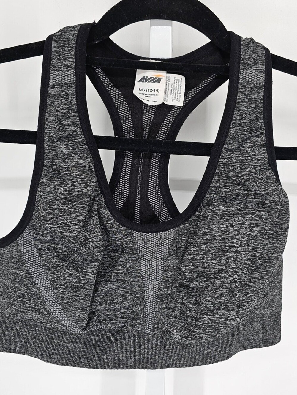 Avia Womens Sz L (12-14) Medium Impact Sports Bra Gray Black Racerback